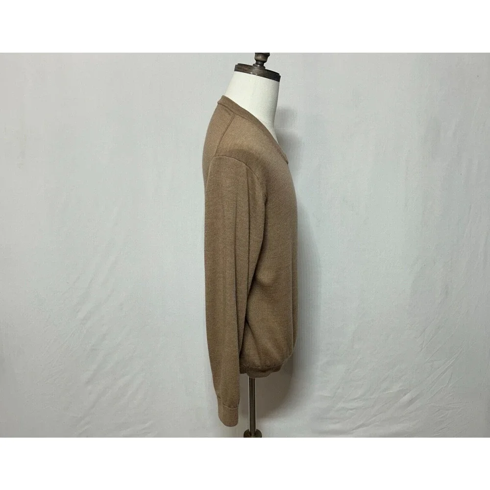 Hart Schaffner Marx Sweater Mens Large Tan Extra‎ Fine Merino Wool Long Sleeve